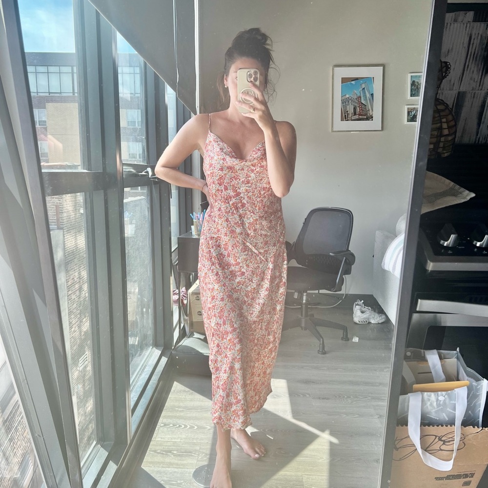 Floral Midi Cowl Neck Dress